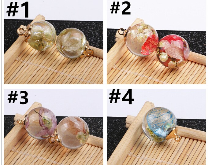 4pc 20x16mm Pendant Glass Beads Pendants Colorful Dried Flower -pls pick a color