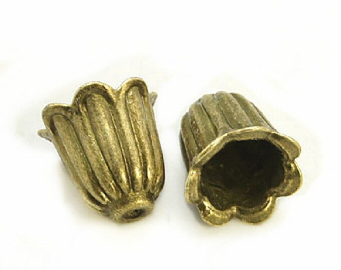10pc antique bronze finish 11x10mm metal bead caps-8274