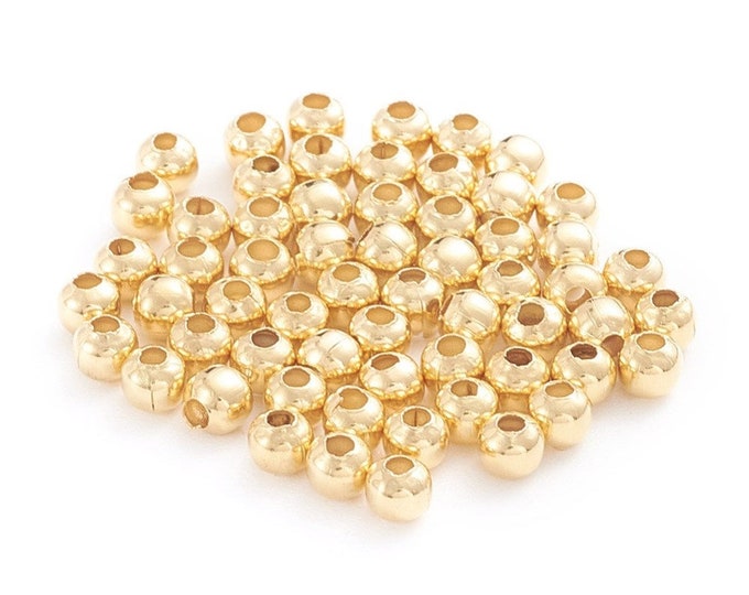 100pc stainless steel made round bead/spacers in light gold finish- pls pick a size