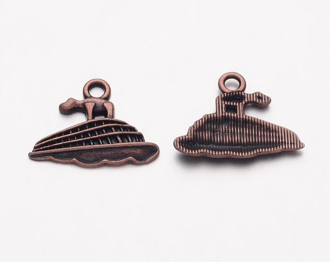 12pc antique copper finish 21x17mm metal ship charms-bak32