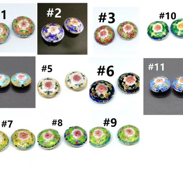 2pc 19x7.5mm flat round handmade flower Cloisonne Beads-pls pick your color