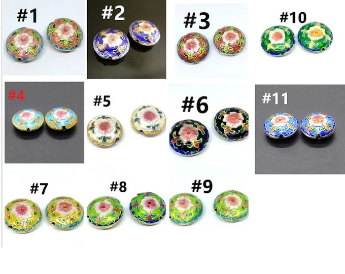 2pc 19x7.5mm flat round handmade flower Cloisonne Beads-pls pick your color