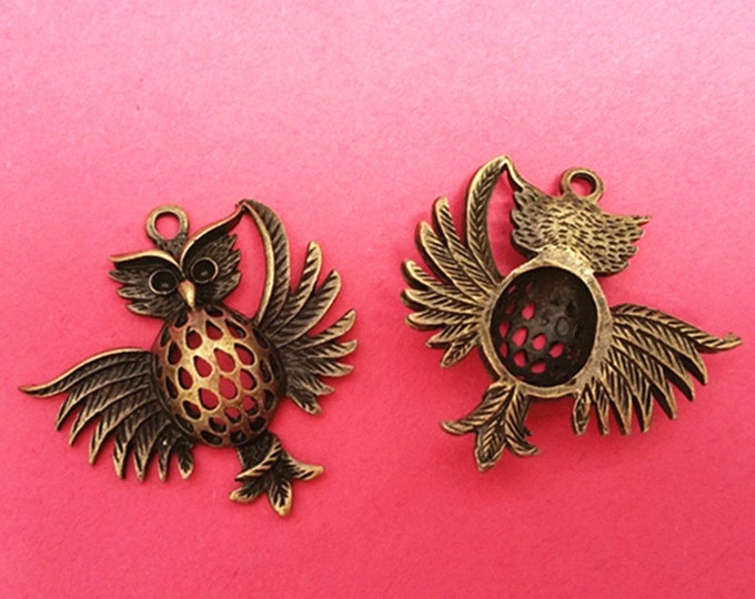 2pc 36mm antique bronze finish metal owl pendant-1726e