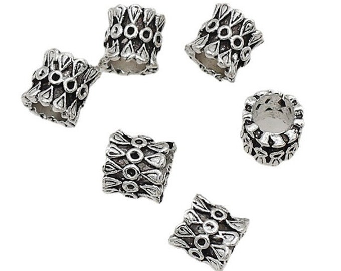 10pc 8x8mm antique silver finish metal large hole beads-LL2298