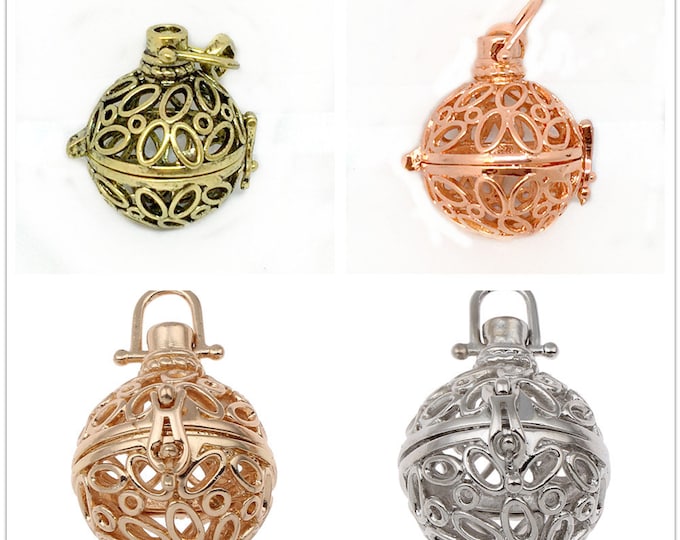 2pc 27x26mm  round shape metal prayer box bead cage pendant  -pls pick a color