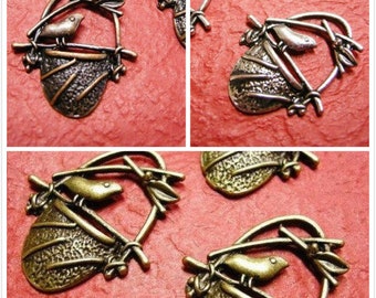 4pc antique finish metal alloy bird in a net pendant-pls pick a color