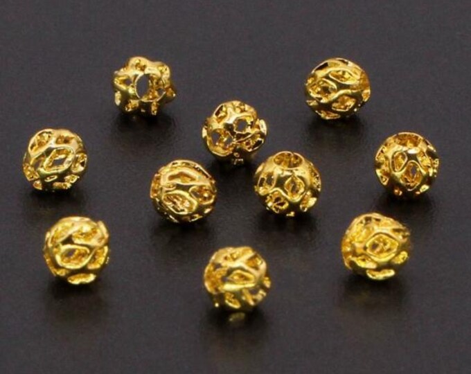 30pcs Brass Filigree Round Beads Spacer Beads, Hollow Brass Ball Beads, Jewelry Making Supplies