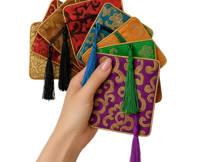 6pcs Mix Color Brocade Fabric Drawstring Pouches for Jewelry / Gift Packaging