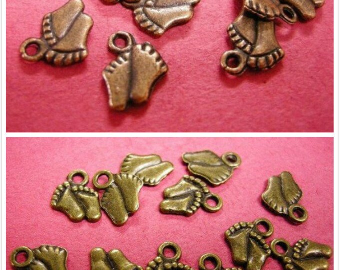 12pc 11x8mm antique finish metal feet charm-pls pick a color