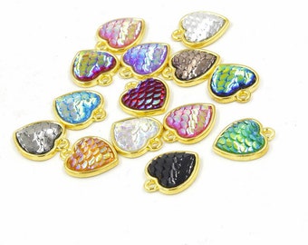 4pc 17x14mm metal alloy with resin heart shape mix color mermaid pendants-TDB19