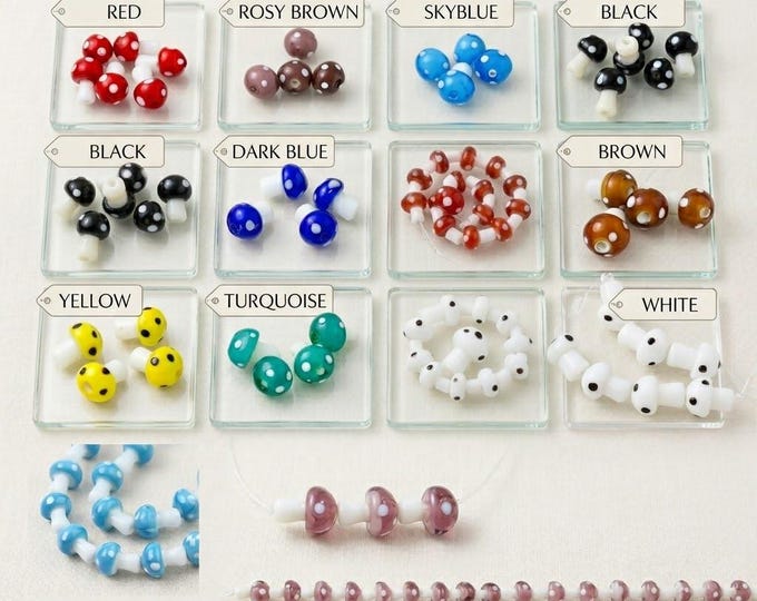 6pc 16x12mm lampwork mushroom glass beads-pls pick your color
