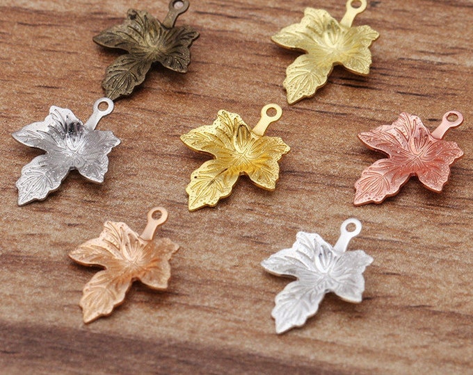 12pc 15x12mm Brass made Stamping Maple Leaf Charms-Pls pick a color
