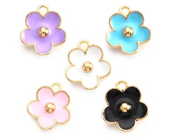 10pcs 13x11mm  Flower flower metal with enamel-R918