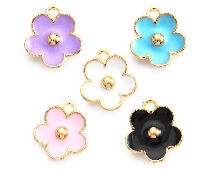 10pcs 13x11mm  Flower flower metal with enamel-R918