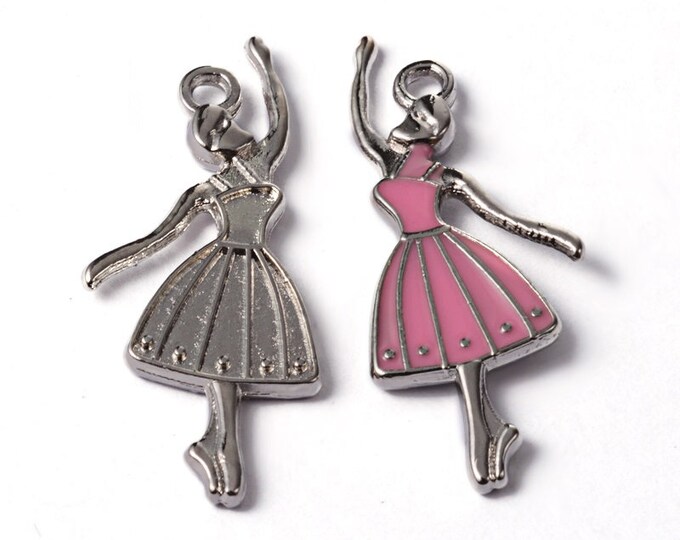 5pc  32x13mm Ballerina metal  enamel pendants-LV379