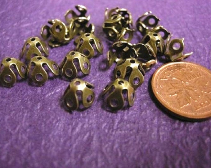 50 pc antique bronze metal 4 leaf bendable bead caps-1469