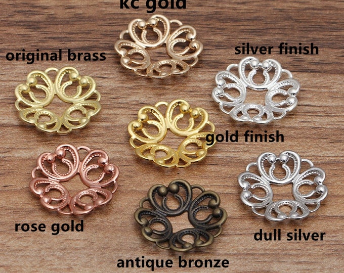 10 pc 20mm  brass made filigree flower shape bead caps-pls pick a color