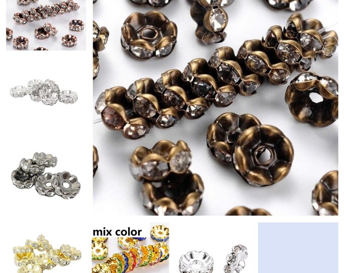 8pc 10mm brass made Wavy Edge rhinestone spacers/beads-pls pick a color