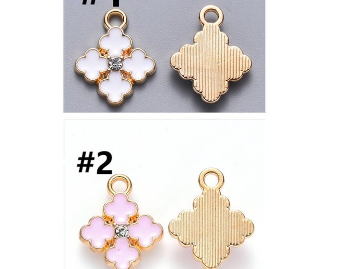 6pc metal with enamel with rhinestone flower pendants-pls pick a color
