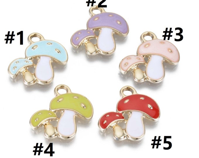 4pc 19x18mm double mushroom metal enamel  pendants-F031-pls pick a color