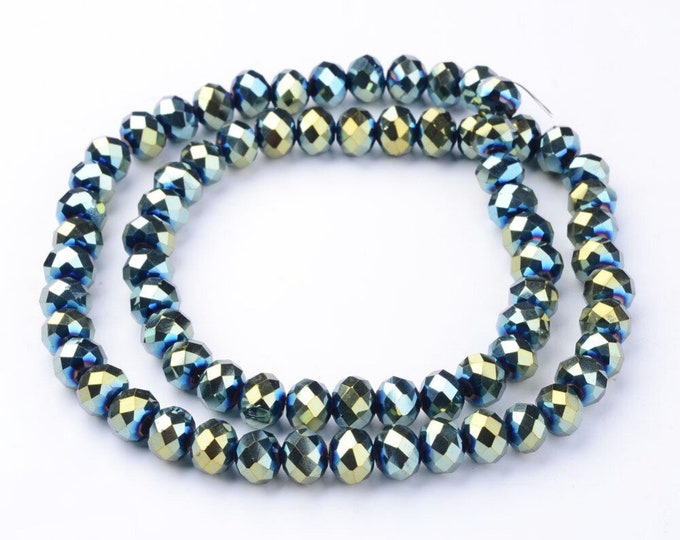 Electroplate Glass Bead Strand-10X8mm faceted Rondelle glass beads-62pcs -LL990