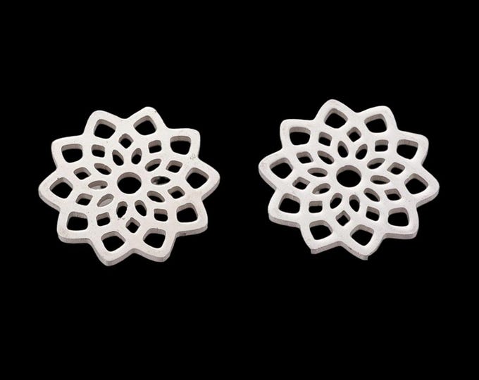 10pc Stainless Steel Pendants, Lotus, 15mm