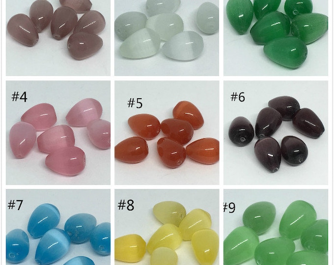 6pc 14x10mm cat eye glass drop beads-pls pick a color