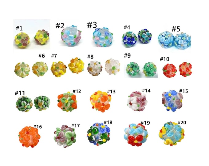 2pc 12-13mm handmade bumpy flower round lampwork glass beads FM1B-pls pick a color
