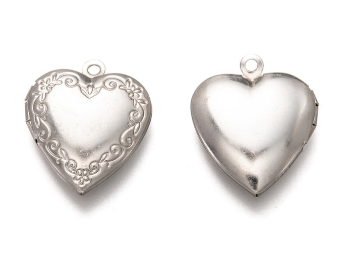2pc stainless steel made Photo Locket Setting Frame Pendants heart shape-LL1377