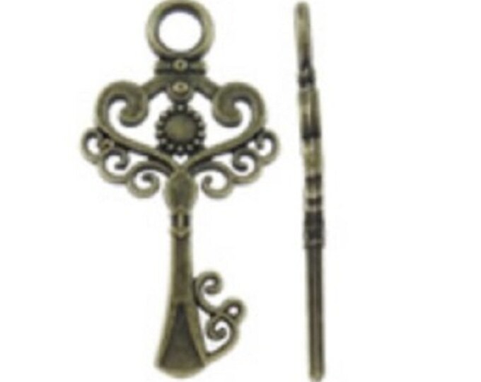 12pc 33x17mm antique bronze finish metal key pendants-8011