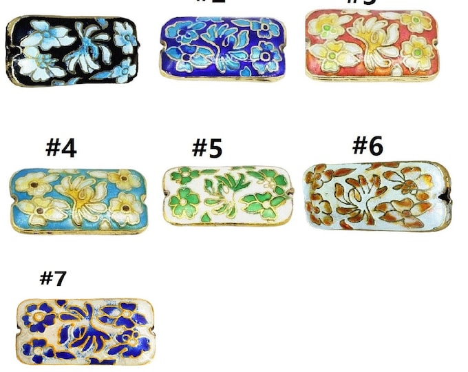 1pc 29x16mm rectangular shape flower  pattern cloisonne beads-R703-Pls pick a color