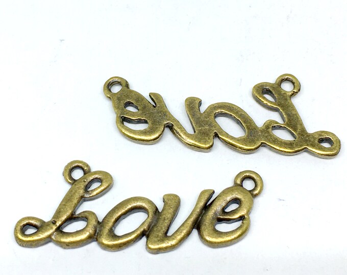 2PC 35x14mm antique bronze finish metal love pendants/links-4829
