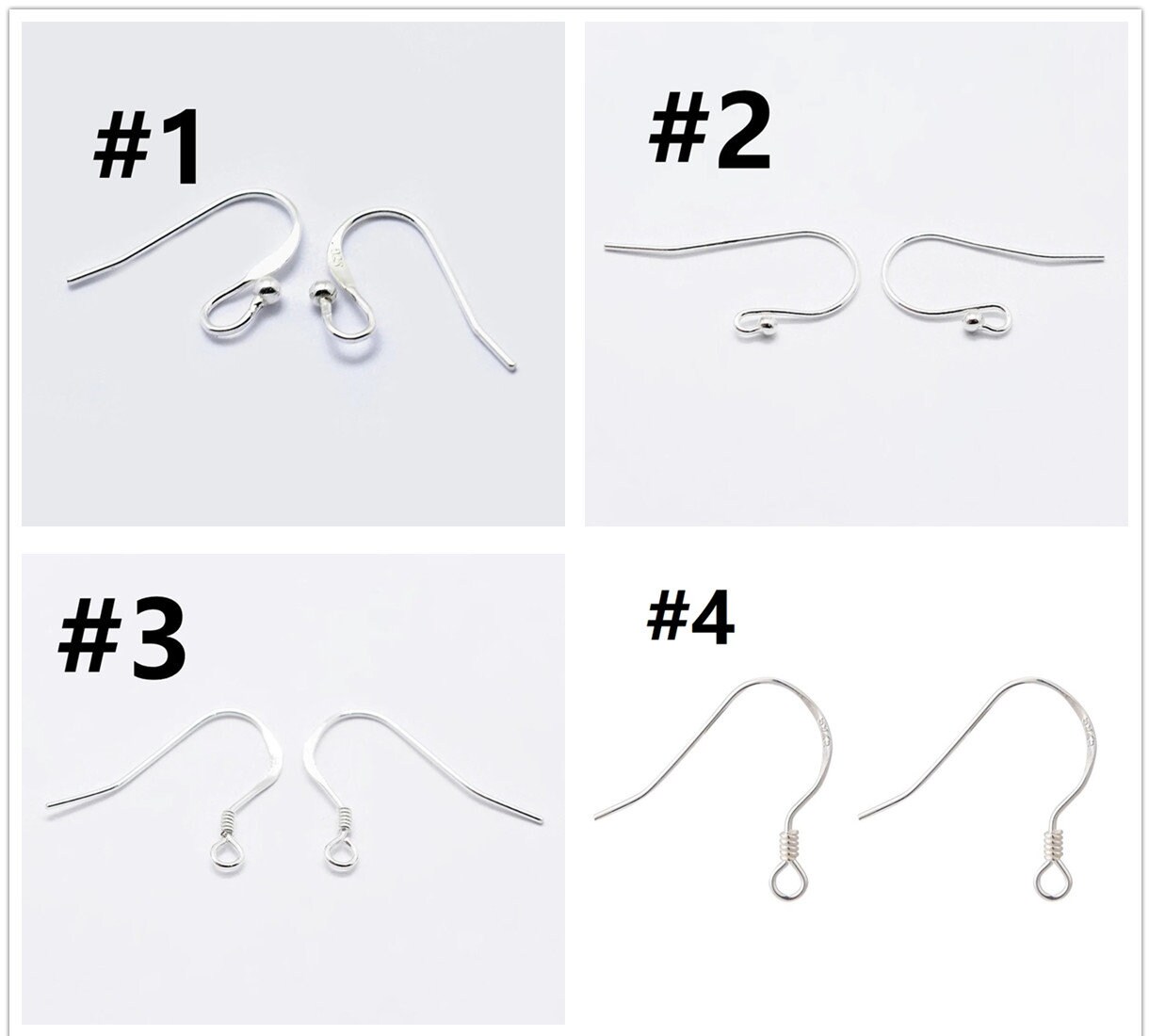 4pc (2 pairs) 925 sterling silver earring hooks -Pls pick a style