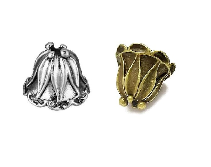 4pc 13x12mm fancy flower metal bead cap-pls pick a color