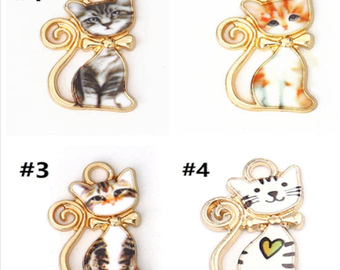 4pc 22x13mm zinc alloy  with enamel cat  charm/pendant-pls pick a color