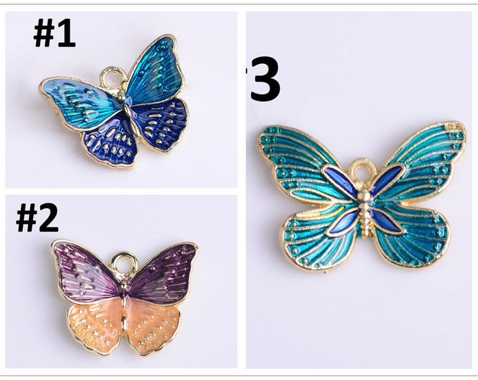 4pc 24X20mm metal with enamel butterfly pendants--pls pick a color