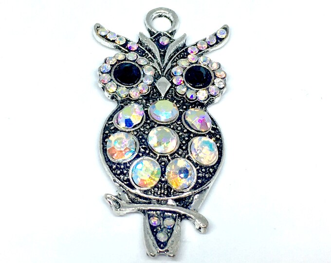 2pc 23x45.50mm zinc alloy with rhinestone owl pendant-5377a