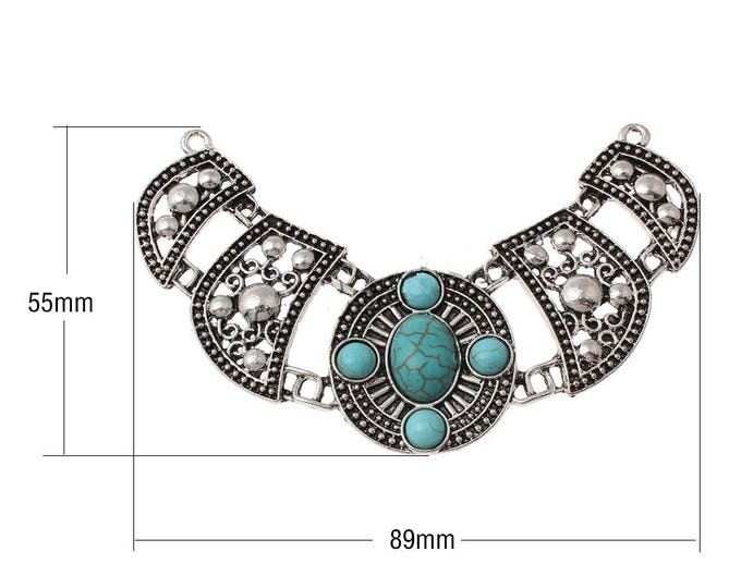 1pc antique silver finish 89X55mm metal connector with Turquoise -1354B