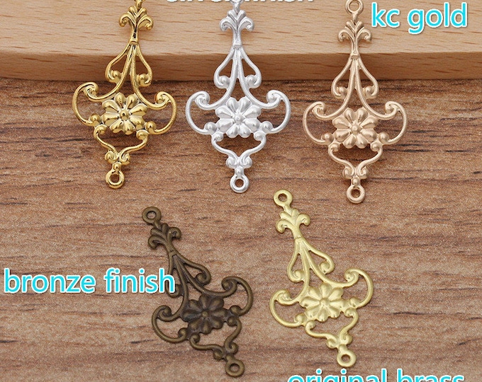 10pc 28x15mm Brass Made Filigree Flower Connector Charms-pls pick a color