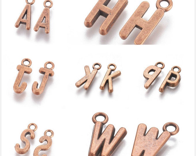 6pc 15x7mm antique copper  finish metal letter charms-pls pick a letter