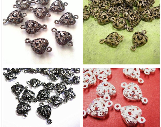 8pc 14x9mm antique  finish filigree heart shape hollow connectors-pls pick a color