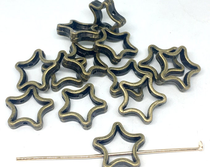 12pc 13mm antique bronze finish start shape metal beads-4952