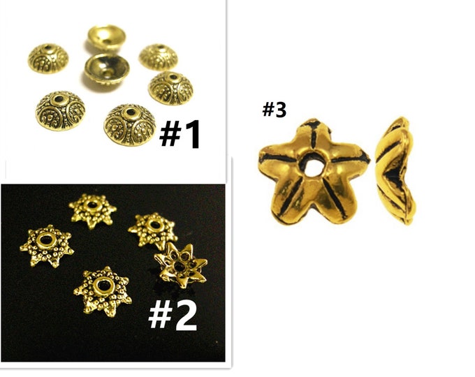 24pc antique gold finish 9mm metal bead caps-pls pick a style