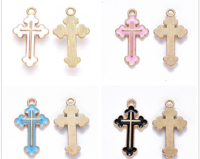 10pc 20x14mm metal with enamel cross pendants -pls pick a color