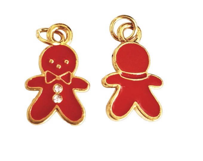 6pc 22x11mm metal with enamel Christmas gingerbread man pendants-RM151