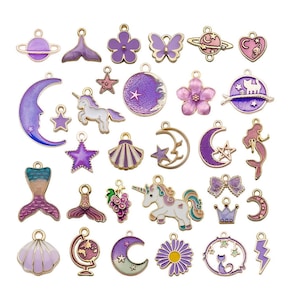 Wholesale mix lot 31pcs Purple theme metal with enamel pendants-LL1535
