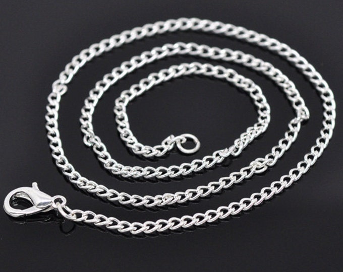 4 of 16 inch silver finish metal Lobster Clasp Link Chain Necklaces-7559