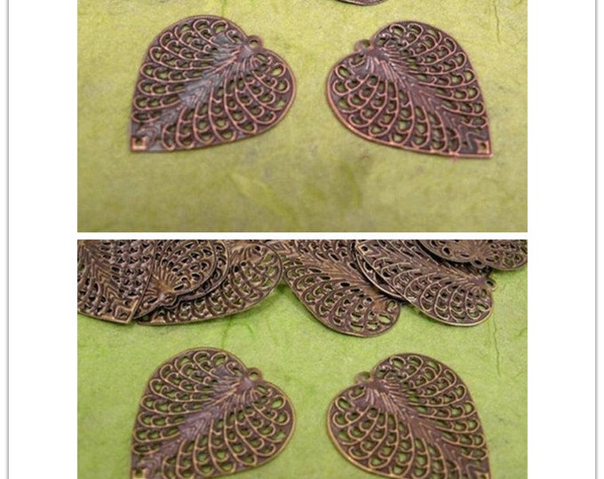 30pc 27x24mm antique finish filigree leaf pendants-pls select your color