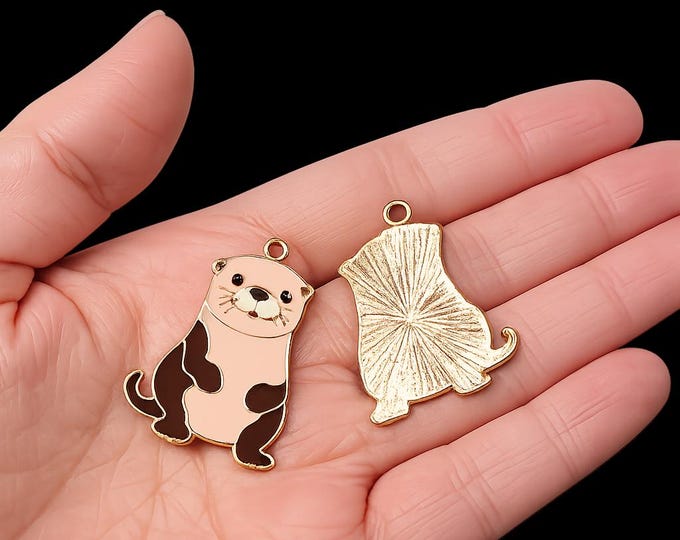 4pc Alloy Enamel Pendants, Otter Charms