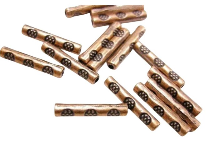 12pc antique copper metal tube fancy bead-4376